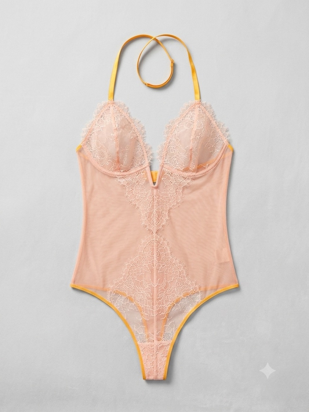 Victoria's Secret Lace Halter Bodysuit with Yellow Trim